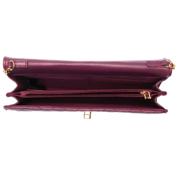 Badgley Mischka Quilted Studded Convertible Crossbody Bag Plum NWT - Picture 2 of 5